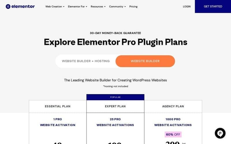 elementor pro pricing plans