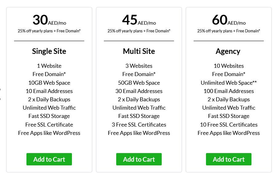 Tasjeel web hosting pricing