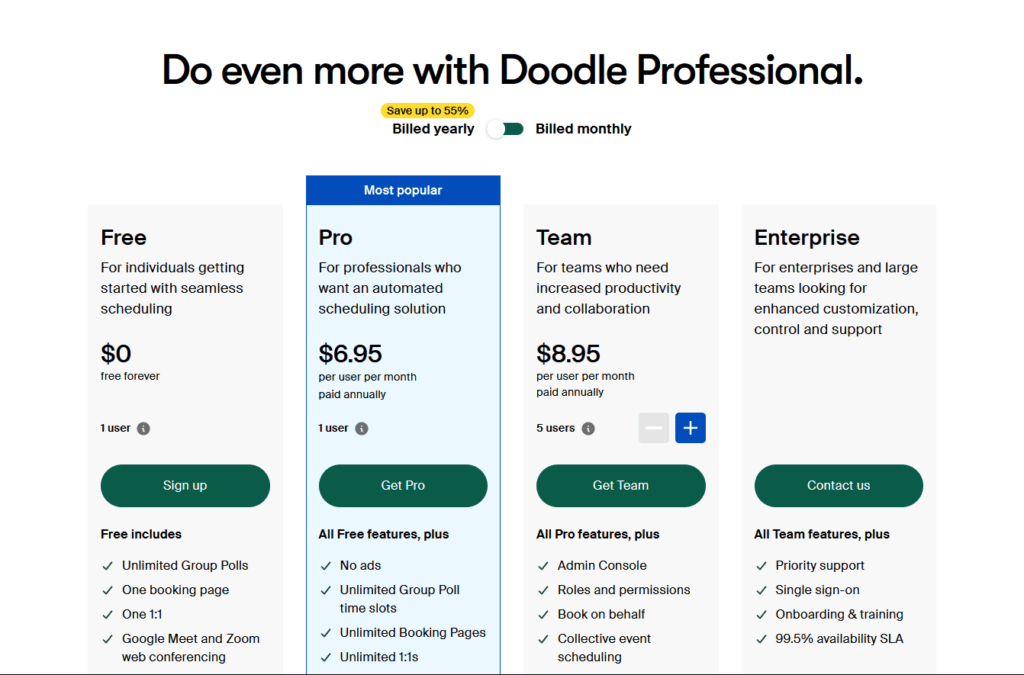 Doodle pricing plans